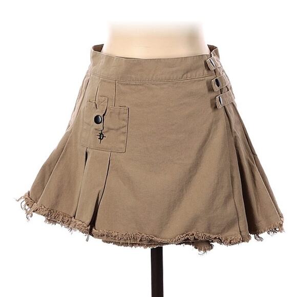 Darker Wavs Dolls Kill atmosphere punk khaki pleated fit and flare wrap skirt xs - Picture 1 of 9
